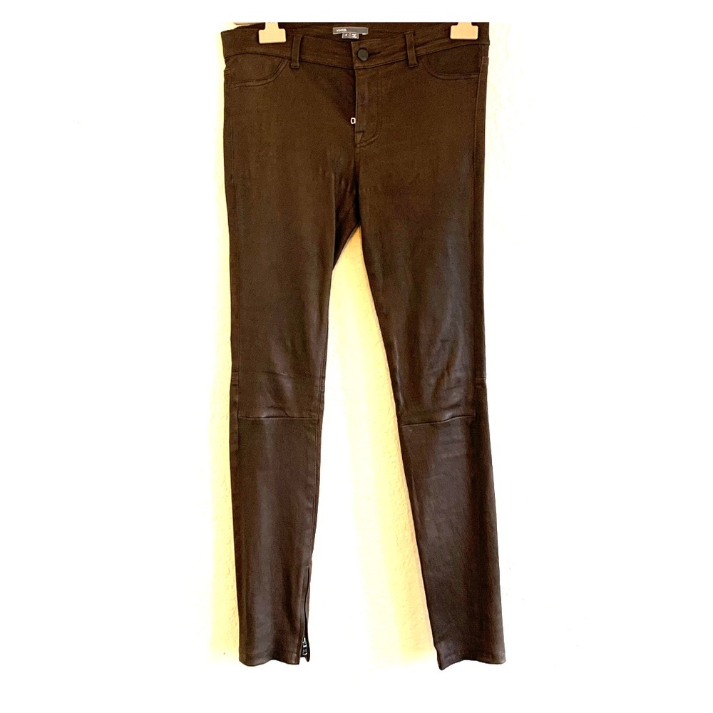 Vince Brown Leather Skinny Pants 4